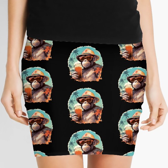 Cool Monkey With Drink Funny Animals Chimpanzee Women's Mini Skirts