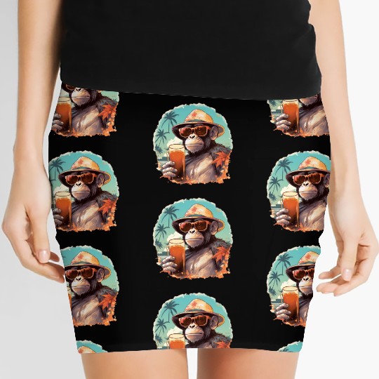 Cool Monkey With Drink Funny Animals Chimpanzee Women's Mini Skirts