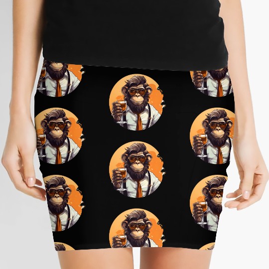 Cool Monkey With Drink Funny Animals Chimpanzee Women's Mini Skirts