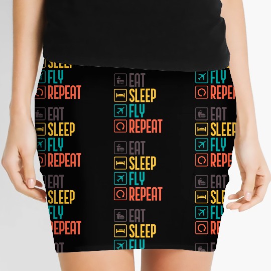 eat sleep fly repeat funny Aerospace engineer Women's Mini Skirts