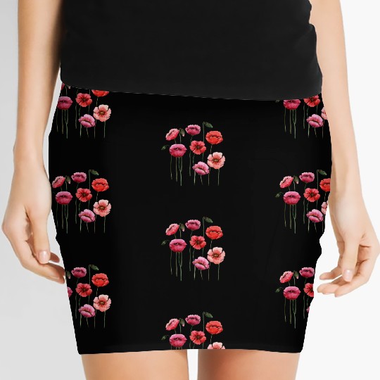 Poppies, spring bloomers, summer, flower, vintage. Women's Mini Skirts