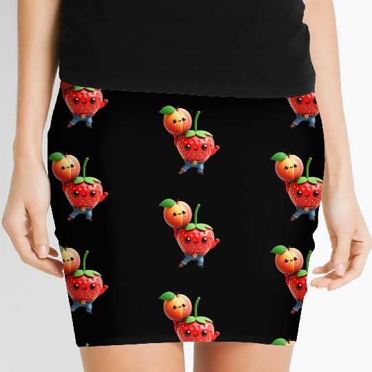 Dancing strawberry with peach Women's Mini Skirts