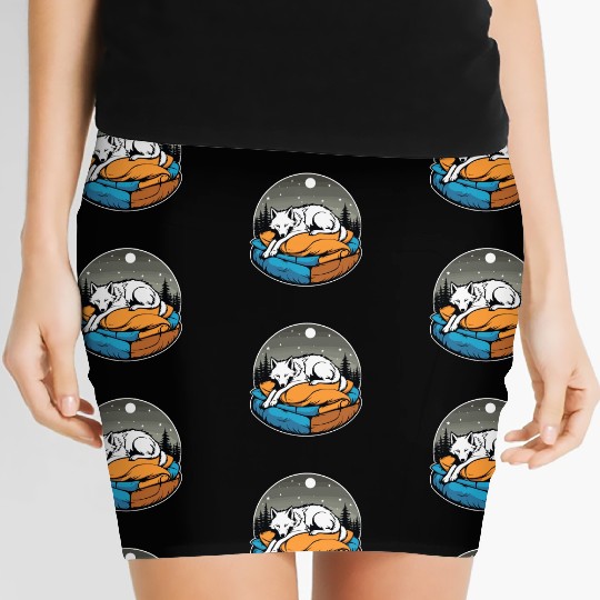Sleeping Wolf Illustration Women's Mini Skirts