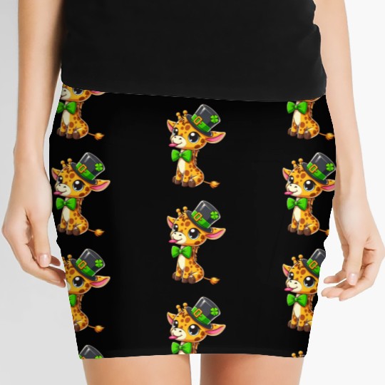 St. Patrick's Day Giraffe: Cute Kawaii Style Women's Mini Skirts