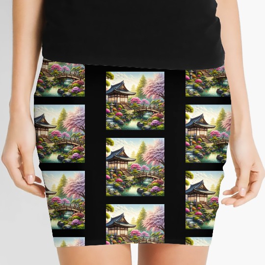 Spring Serenity in Japanese Garden Women's Mini Skirts