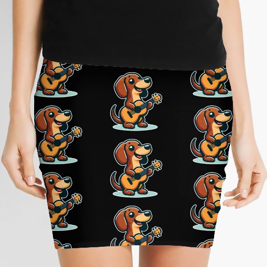 Cute Dachshund playing Guitar Women's Mini Skirts