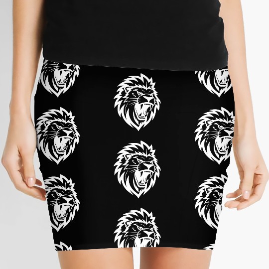 Angry Lion Head Tattoo Style Elegant Mane Women's Mini Skirts