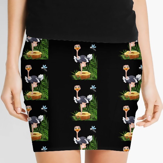 Whimsical Stork with Insect View Women's Mini Skirts