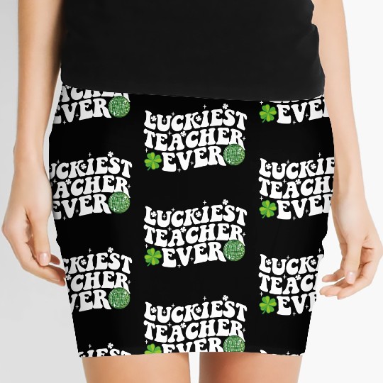 Luckiest Teacher Ever Disco Ball Shamrock Groovy Women's Mini Skirts