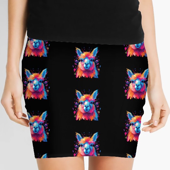 Watercolor Colorful Alpaca Colorful Animals Women's Mini Skirts