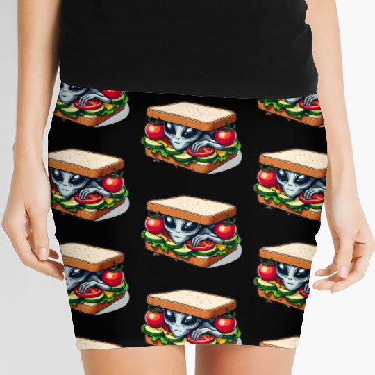 Alien Hiding in a Sandwich Women's Mini Skirts
