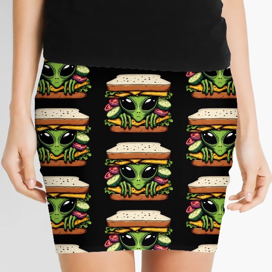 Alien Hiding in a Sandwich Women's Mini Skirts