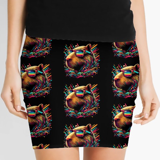 Neon Capybara With Sunglasses Women's Mini Skirts