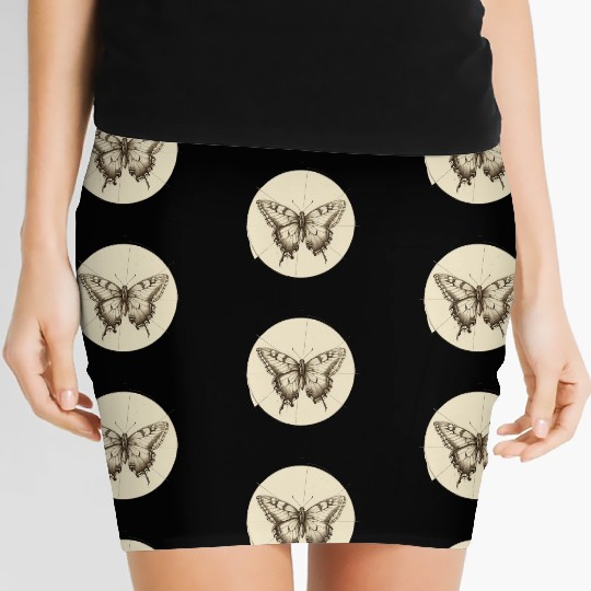 Butterfly pencil sketch Women's Mini Skirts