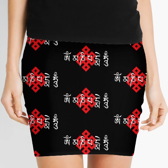 Auspicious knot and six character motto Women's Mini Skirts