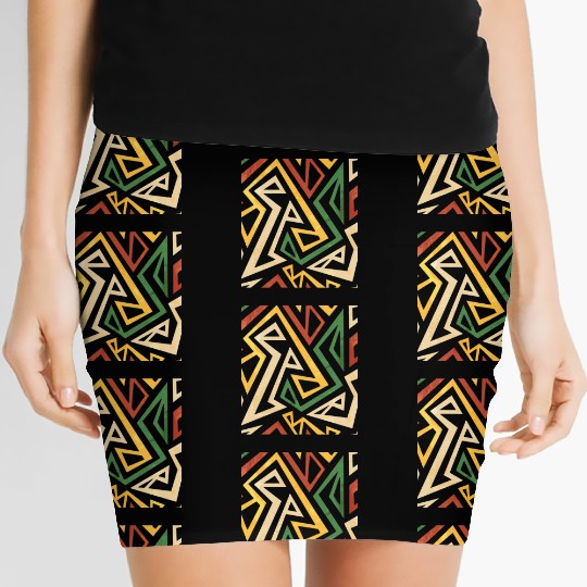 African Pattern, Ethnic, Black, Tribal Women's Mini Skirts