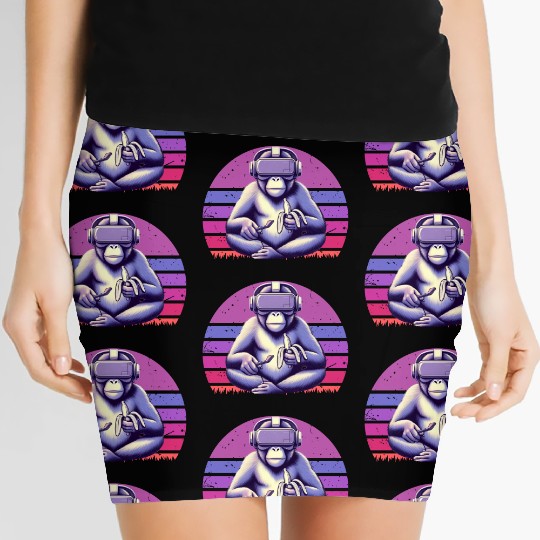 Virtual Zen: Retro Aesthetic Gamer Gorilla Women's Mini Skirts