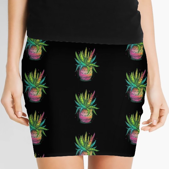 Psychedelic Aloe Vera Succulent Plant Gardener Women's Mini Skirts