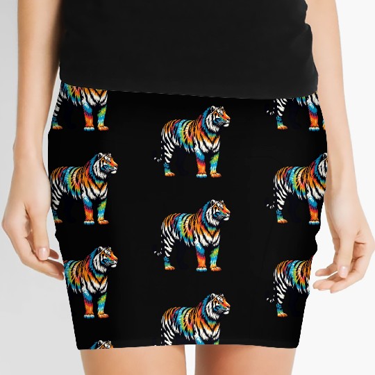 Vibrant Tie Dye Tiger Artwork Women's Mini Skirts