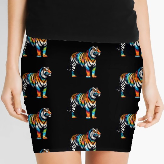 Vibrant Tie Dye Tiger Artwork Women's Mini Skirts
