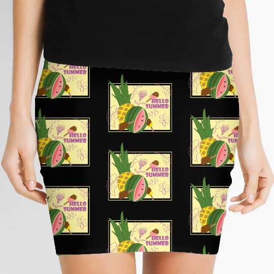 Hello summer fruit ice cream flowers & butterfly Women's Mini Skirts
