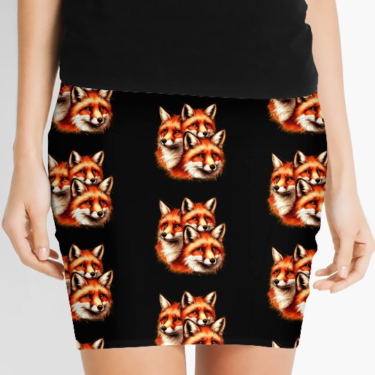 Three Red Fox Faces Women's Mini Skirts