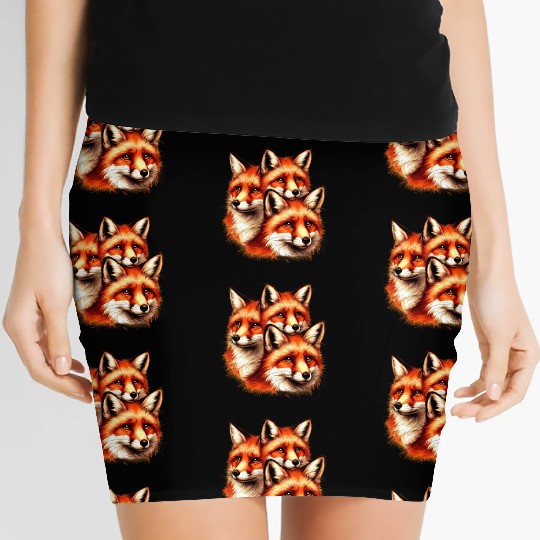 Three Red Fox Faces Women's Mini Skirts