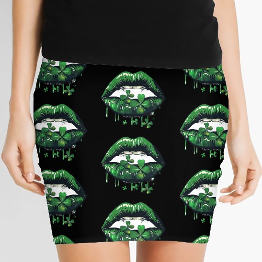 St Patrick Irish Green Lips Women's Mini Skirts