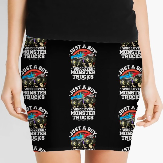 Just A Boy Who Loves Monster Trucks Toddler Kids Women's Mini Skirts
