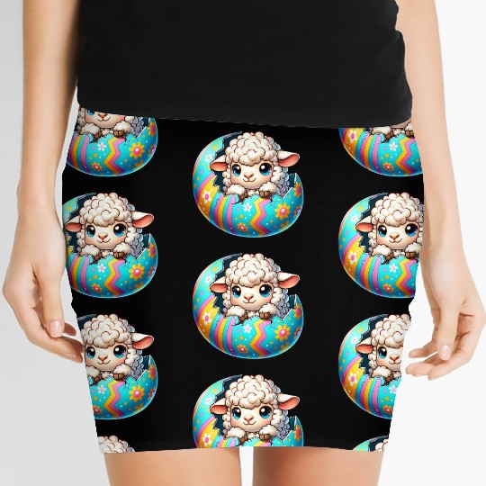 Colorful Lamb Hatching from Easter Egg Cartoon Women's Mini Skirts