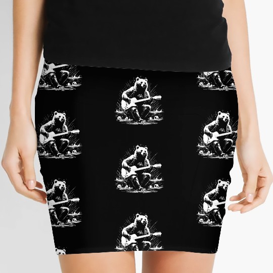 Grizzly Bear Playing Guitar Women's Mini Skirts
