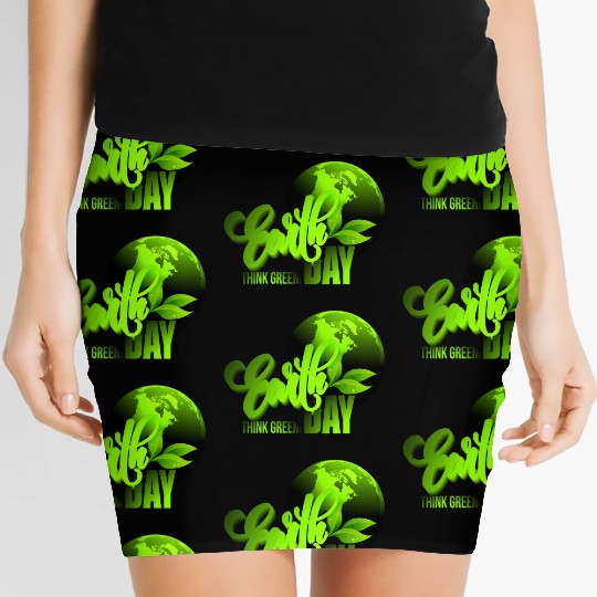 Earth day black bg Women's Mini Skirts