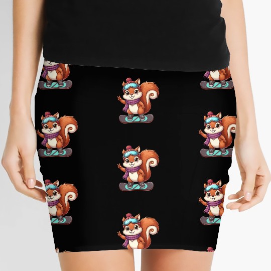 Snowboarding Squirrel Winter Adventure Women's Mini Skirts