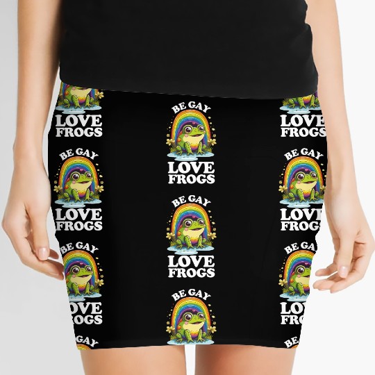 Be Gay Love Frogs Funny LGBTQ Pride Rainbow Retro Women's Mini Skirts