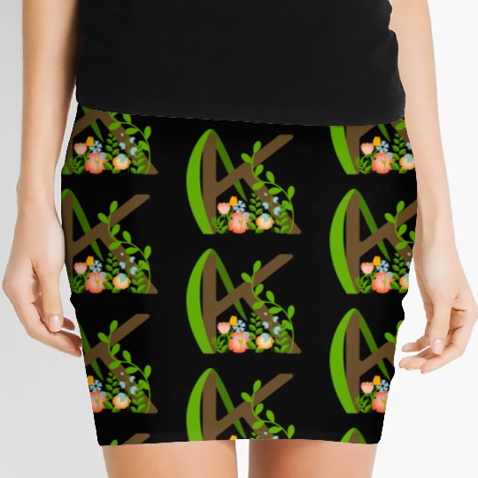 Capital letter K monogram and wildflowers Women's Mini Skirts