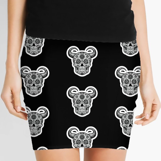 Sweet Enchantment: Sugar Horned Skull- sugar skull Women's Mini Skirts