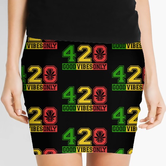 Witty 420 GoodVibes Herb Weed Marijuana Design Women's Mini Skirts