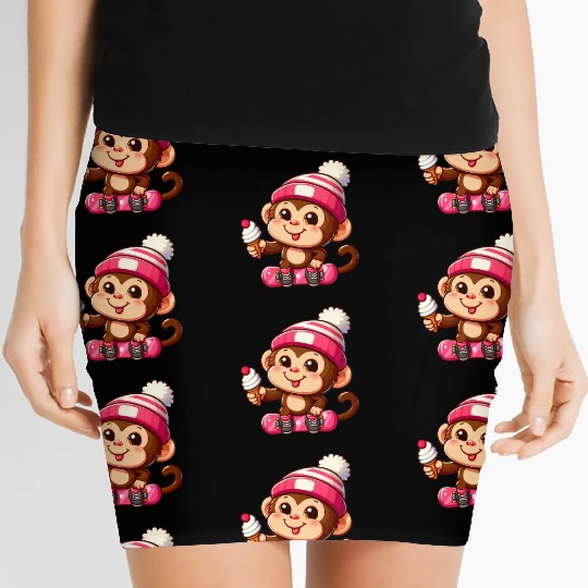 Chimpanzee Snowboarder Winter Action Women's Mini Skirts