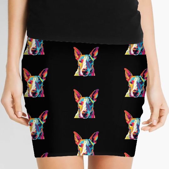 Watercolor Colorful Miniature Bull Terrier Women's Mini Skirts