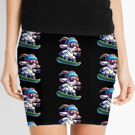 Snowboarder Goat Winter Adventure Women's Mini Skirts