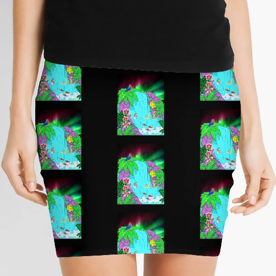 Northern Lights Waterfall Serenity with Swimmers Women's Mini Skirts