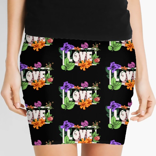 Valentines Day 14 February greeting Love flowers Women's Mini Skirts