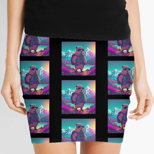 Capybara hiking thru the Mountains Women's Mini Skirts