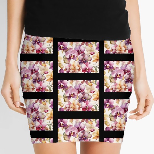 Sweet Watercolor Orchid Art Women's Mini Skirts