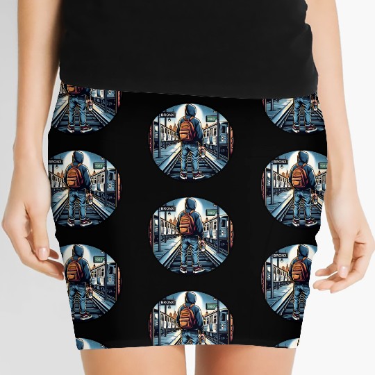 AI Teen in Outdoor Subway Yard - Circle Border Women's Mini Skirts