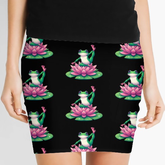 Frog Yoga Meditation on Water Lily Women's Mini Skirts