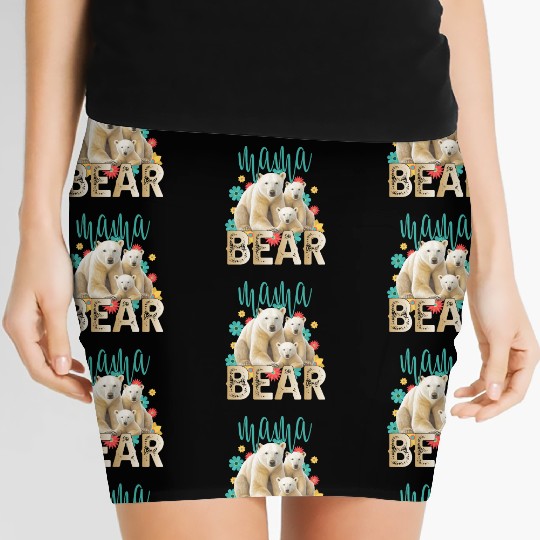 Mama Bear Gift Rose Flowers Mama Bear with 2 Cubs Women's Mini Skirts
