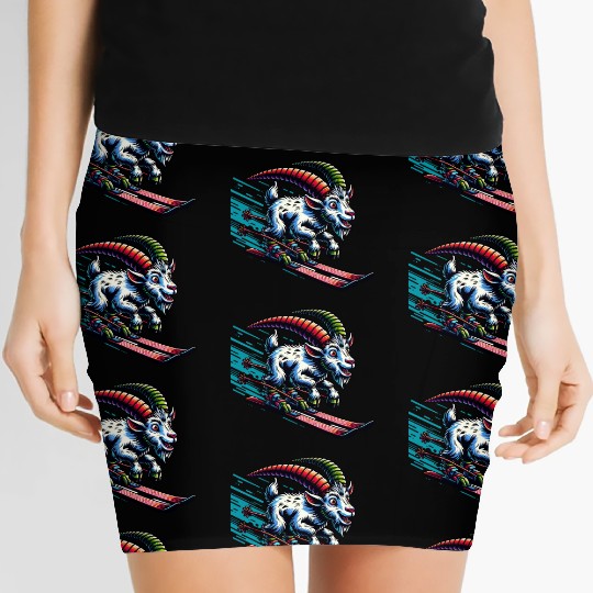 Goat Skiing Downhill Winter Sports Design Women's Mini Skirts