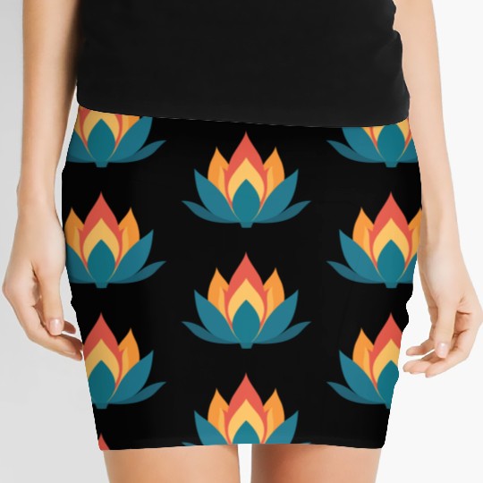 Lotus With Orange Blue Petals Women's Mini Skirts