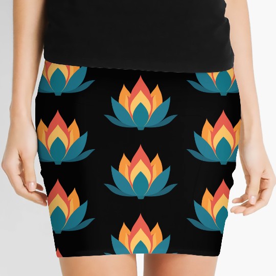 Lotus With Orange Blue Petals Women's Mini Skirts